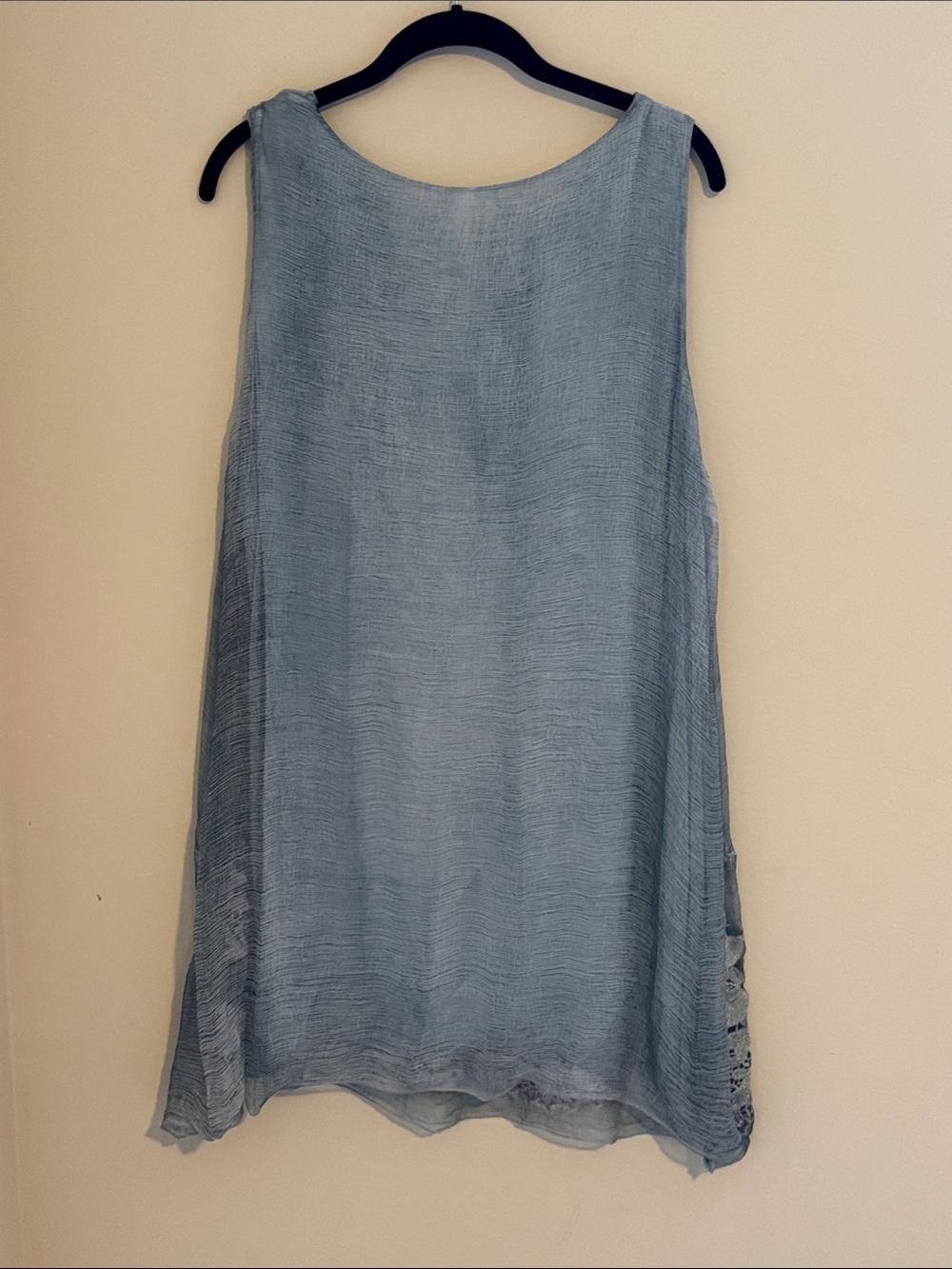 Soft Surroundings Pale Blue Sleeveless Tunic with White Floral Embroidery - Picture 4 of 4